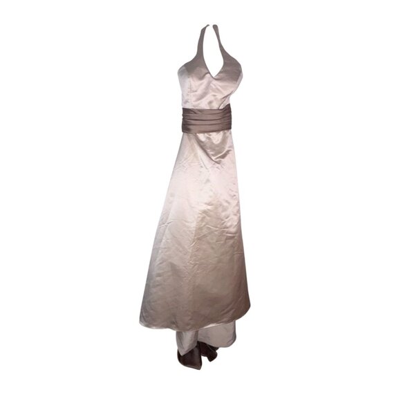 Bill Levkoff Dresses & Skirts - Bill Levkoff Champagne Halter Evening Gown With Satin Sash Size 10